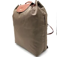 【良品】Longchamp ロンシャン リュック バックパック プリアージュ ナイロン レザー 革 カーキ ブラウン 茶色 ユニセックス 男女兼用 メンズ レディース ユニセックス
