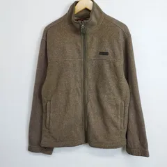 FIRST DOWN ファーストダウン フリース ジップアップ ジャケット 裏地 チェック ロゴ パッチ 古着 ブラウン系 L ドローコード A544