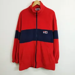 FILA フィラ フリース ジップアップ ジャケット カラー 切替 スポーツ トレーニング ウェア ロゴ 刺繍 レッド系 L A545