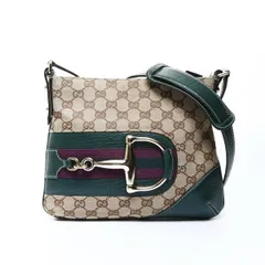 GUCCI グッチ ショルダーバッグ GGキャンバス レザー グリーン ホースビット【中古】