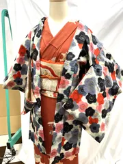 アンティーク着物　大正ロマン　梅　正絹　銘仙　美品　長羽織　レトロ　仕付け付き