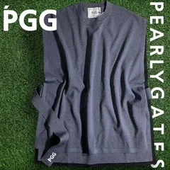 PGG by PEARLY GATES パーリーゲイツ ゴルフ ハイゲージニット サイドベルト メランジ調 クルーネック ノースリーブ ニットベスト カットソー ゴルフウェア 268-2273603 定価2.5万 ネイビーグレー M ▲028▼50903w08