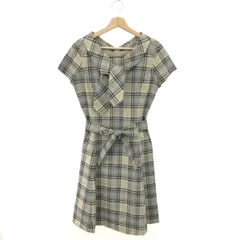 YORKLAND ヨークランド ボウタイワンピース サイズ:7号 チェック/フレンチスリーブ   コットン グレー/ベージュ レディース / 240002232349