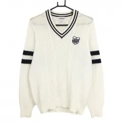 ジャックバニー セーター 白×ネイビー Vネック コットン混 ケーブル編み メンズ 5(L) ゴルフウェア Jack Bunny