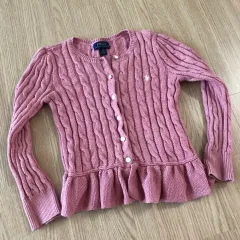 6号 ポロ 女の子 キッズ フリル ケーブル ピンク カーディガン オールドマネールック 保育園服
