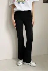 (新品) レディース ブラック ストレッチ レギンス ブーツカット パンツ L-XL