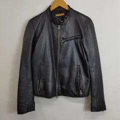 Real Leather リアルレザー ラム レザー ジップアップ ジャケット シングル ライダース ブラック系 M 古着 A548