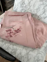 着物　生地　ピンク色　昭和レトロ　花柄　ヴィンテージ