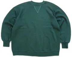 70s USA製 RUSSELLラッセル 無地 前V スウェット 緑 フェード M★ブランク ビンテージ 金タグ クルーネック ラグランスリーブ