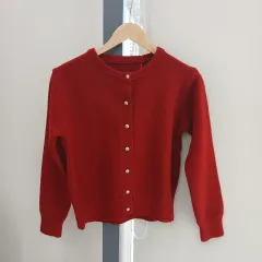 レッド シルバーゴールドボタン 厚手 カーディガン