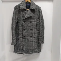 ks121◆MICHEL KLEIN ミッシェルクラン ピーコート ウールコート メンズ 46サイズ(Mサイズ相当) ウール混合 ブラックとホワイトのチェック柄