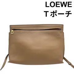● ロエベ LOEWE クラッチバッグ Tポーチ アナグラム 2WAY ショルダー ベージュ レザー レディース 6V074