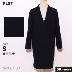 ★美品★ PLST プラステ ノーカラーコート ネイビー Sサイズ ウール混 シンプル 上品 アウター 　ネイビー　 【SP1087-00】 送料無料　古着　レディース