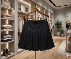 新品 Lilamusant インパン裏地付きプリーツスカート ミニスカート 黒