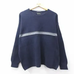 L/古着 エディーバウアー 長袖 セーター メンズ 00年代 00s コットン クルーネック イギリス製 紺他 25dec03