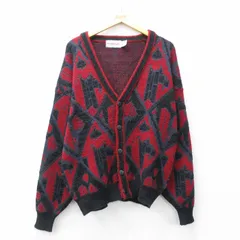 XL/古着 マックレガー 長袖 ニット カーディガン メンズ 90年代 90s 総柄 アクリル 赤他 25dec03
