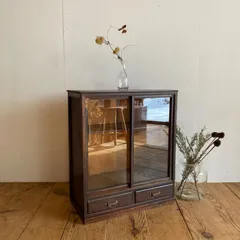 アンティーク ガラス戸棚 キャビネット 食器棚 本棚 無垢材 y549