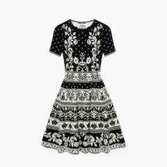 64a23 《美品》 ALEXANDER McQeen アレキサンダーマックイーン 半袖ワンピース ニットワンピース 花柄 立体フレア S ホワイト レディース 女性用u02tのサムネイル