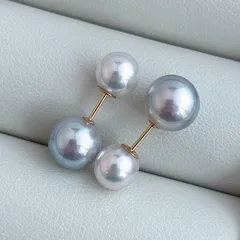 あこや本真珠 テリ抜群 K18ピアス 6.5mm&8mm 2way