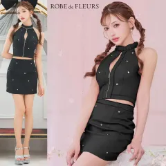 【ROBE de FLEURS / ローブドフルール】ハートスタッズバストジップセットアップミニキャバドレス fm3751