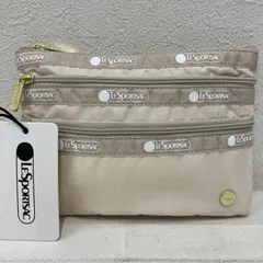8676　美品　LeSportsac　レスポートサック　 ポーチ　小物入れ　コスメケース　 3ZIP　チャコット　Chacot　コラボ　 ベージュ系　ナイロン　軽量　 タグ付き　レディース