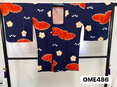 【羽織】道行　正絹　しつけ糸あり　絞り　青系　梅　雲　着物　和装　OME486