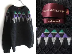 希少 90sビンテージ CHAPS RALPH LAUREN チャップス ラルフローレン シェットランドウール 柄編み ローゲージニット セーター M ブラック 黒