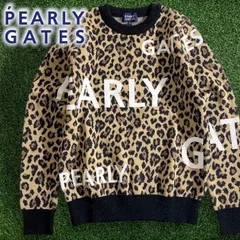 PEARLY GATES パーリーゲイツ ゴルフ 日本製 ウール混 PGロゴ レオパード柄 クルーネック 丸首 長袖 ニット プルオーバー セーター ゴルフウェア レディース 055-2270032 定価3.7万 ブラウンベージュ▲041▼50217w04