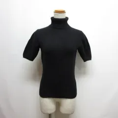 ナチュラルビューティーベーシック NATURAL BEAUTY BASIC タートルネック 半袖 ニット カットソー M 黒 ブラック ウール アンゴラ カシミヤ