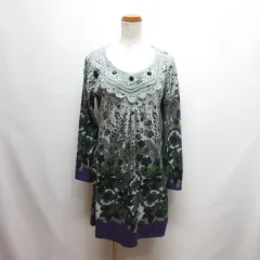 パークガール PARK GIRL フラワープリント 長袖 ワンピース M グレー 花柄 レース・スパンコール装飾 タグ付き