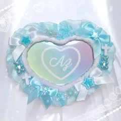 ハート型トレカケースデコ໒꒱· ﾟ B8 ライトブルー♡もこもこハート×スター〔No.96〕