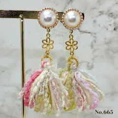 No.665 パール　フラワー　ピンク　タッセル　ピアス/イヤリング