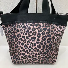 8713　LeSportsac　レスポートサック　 ハンドバッグ　2way　ショルダーバッグ　 バケットトート　BUCKET TOTE　 ニュートラルレオパード　ヒョウ柄　 レオパード柄　アニマル柄　茶　黒　 ブラウン✕ブラック系　ナイロン　軽量　 レディース