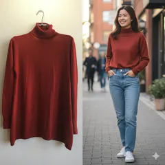 良品✨ 関西ファッション連合 タートルネック ニット 長袖 セーター ウール混 wool 毛 ベーシック シンプル きれいめ 大人 カジュアル オフィス カジュアル 通勤 レイヤード 防寒 暖かい ボルドー ワインレッド