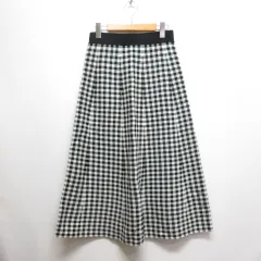 ジーユー GU ギンガムチェック柄 フレア ミディ ニット スカート L 黒 ブラック