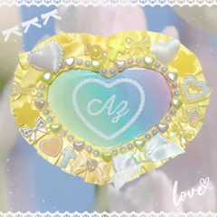 ハート型トレカケースデコ໒꒱· ﾟ B8 イエロー♡ハートパール×リボン〔No.98〕