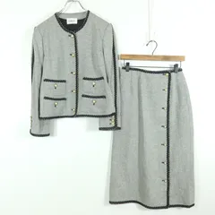 インゲボルグ★スーツ ノーカラージャケット&ラップスカート  グレー系 パールボタン♪やや厚手 無地  z17318