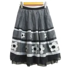 M'S GRACY エムズグレイシー フレアースカート 花柄 モノトーン ウエストゴム チュール 可愛い 36 Sサイズ ブラック ホワイト E546L