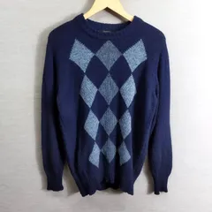 ST MICHAEL ステイマイケル ニット セーター プルオーバー アーガイル クルーネック 古着 ブルー系 EUR 50 シェットランド ウール 英国製 Made in U.K A550
