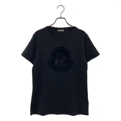 【美品】  MONCLER / モンクレール | GIROCOLLO T-SHIRT ベロアロゴ Tシャツ | S | ブラック | レディース