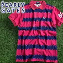 PEARLY GATES パーリーゲイツ ゴルフ 日本製 4口カノコ リブ切替 ギザギザボーダー柄 総柄 半袖 ポロシャツ ゴルフウェア 053-2160601 定価2万 ピンクレッド ネイビー ▲023▼50403w15