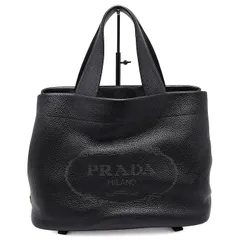 美品 プラダ パンチングロゴ ミディアム ソフトレザー トートバッグ 1BG384 ブラック PRADA