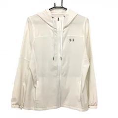 【美品】アンダーアーマー ジップパーカー アイボリー 上部地模様 ロゴグレー 薄手 レディース LG ゴルフウェア UNDER ARMOUR