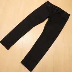(954★【UNIQLO】ユニクロ ローライズ スリムフィット ストレート 黒 ブラック カラージーンズ ストレッチ メンズ 36 古着 赤耳