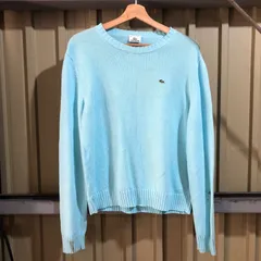 1580 LACOSTE セーター 水色 size46 M相当 ラコステ ニット コットン ワンポイント 刺繍ロゴ 古着卸 アメリカ仕入