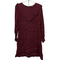 MN4 Sinequanone シネカノン ワンピース 長袖 レーヨン ラウンドネック フロント&ショルダーフリル バックジップ レディース M ボルドー 2000002388005