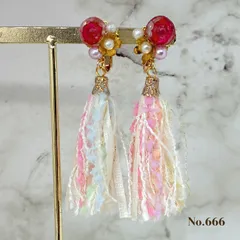 No.666 パール　フラワー　マカロンカラー　タッセル　ピアス/イヤリング