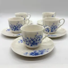 【未使用品】ニューボーンチャイナ アルラス 花柄カップ&ソーサー 5客セット コーヒーカップ 青い花柄