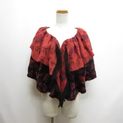 ピーコルニロン P.Cornillon et CIE 花柄 フリル ストール ショール 黒ブラック/赤レッド フランス製