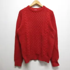 ユニクロ UNIQLO ヒートテック ケーブル クルーネック ニット セーター M 赤 レッド